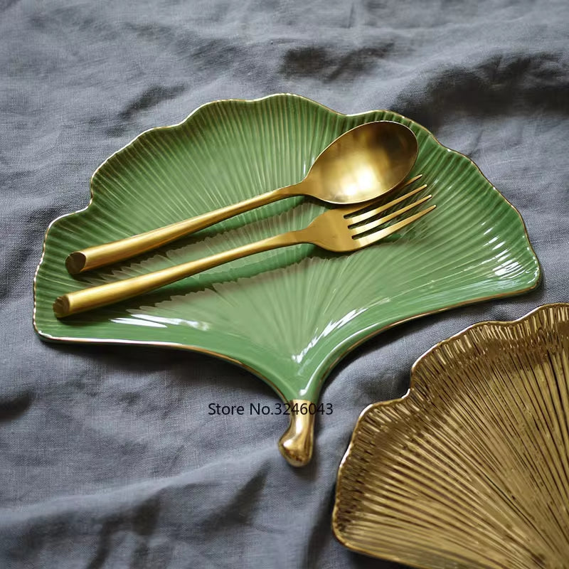 Gingko Leaf Ceramic Plate - Great for Snacks or Jewelery