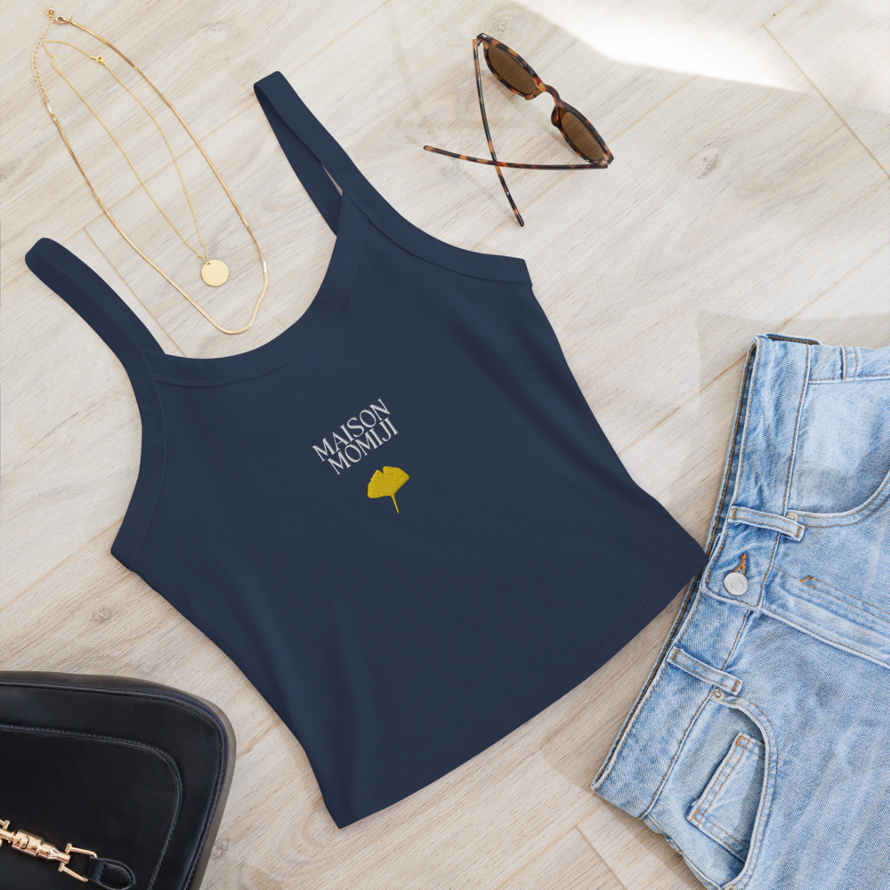 Gingko Leaf Minimalist Tank Top -Indigo